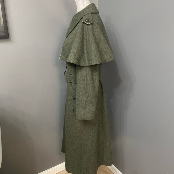 Vintage Rare 70s-80s German Fitted Loden Wool Green Womens Long Cape Coat US 8 - Picture 4 of 17